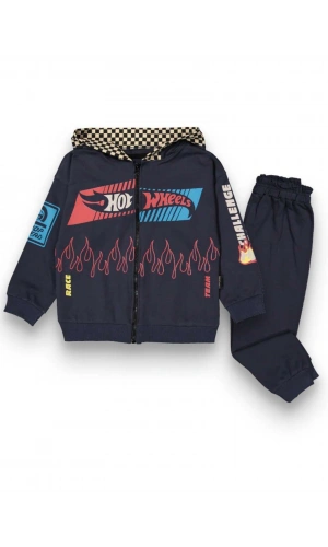 HOT WHEELS BASKILI FERMUARLI KAPÜŞONLU ERKEK EŞOFMAN TAKIMI