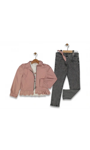 JEANS PANTOLONLU CEKETLİ 3LÜ KIZ TAKIM