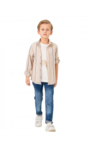 JEANS PANTOLONLU ÇİZGİLİ GÖMLEKLİ 3LÜ ERKEK TAKIM