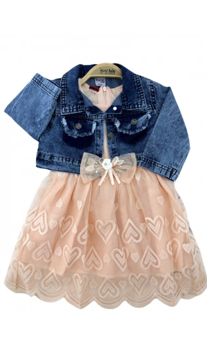 KALP DESENLİ JEANS CEKETLİ KIZ ELBİSE