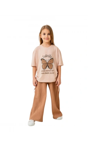 KELEBEK BASKILI TAŞLI KIZ TAKIM