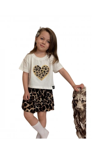 LEOPAR DESENLİ ETEKLİ KIZ TAKIM