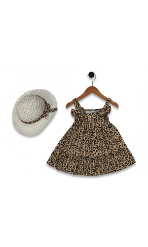 LEOPAR DESENLİ ŞAPKALI KIZ ELBİSE