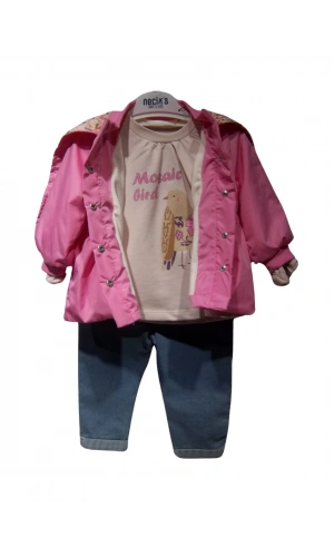 MOSAIC BIRD KAPÜŞONLU YAĞMURLUKLU KIZ TAKIM