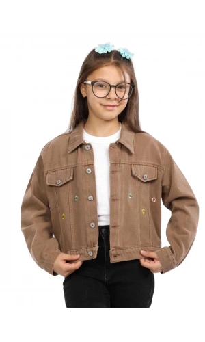 PAPATYA NAKIŞLI JEANS KIZ CEKET