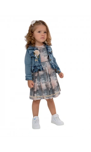 PİLELİ JEANS CEKETLİ KIZ ELBİSE