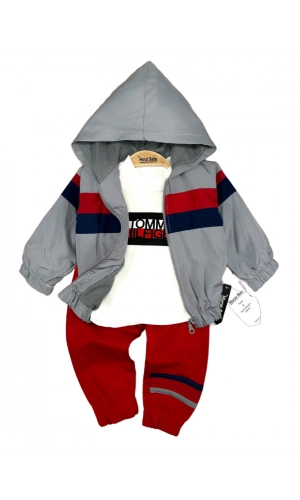 ŞERİT DETAYLI YAĞMURLUKLU 3LÜ TAKIM