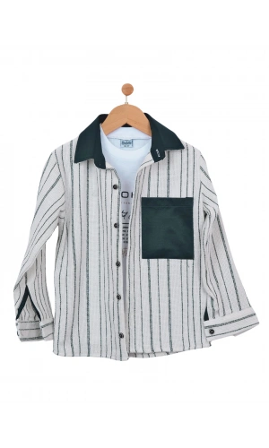 T-SHIRTLU ÇİZGİLİ ERKEK GÖMLEK