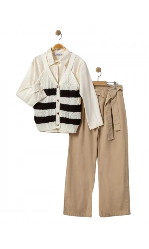 TRİKO YELEKLİ 3LÜ KIZ TAKIM