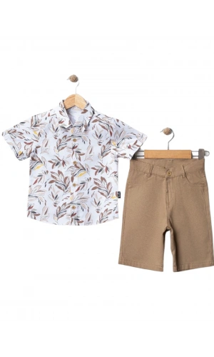 YAPRAK DESENLİ GÖMLEKLİ ŞORTLU TAKIM