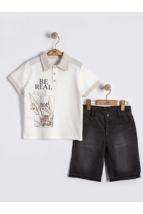 BE REAL BASKILI GÖMLEKLİ ŞORTLU ERKEK TAKIM