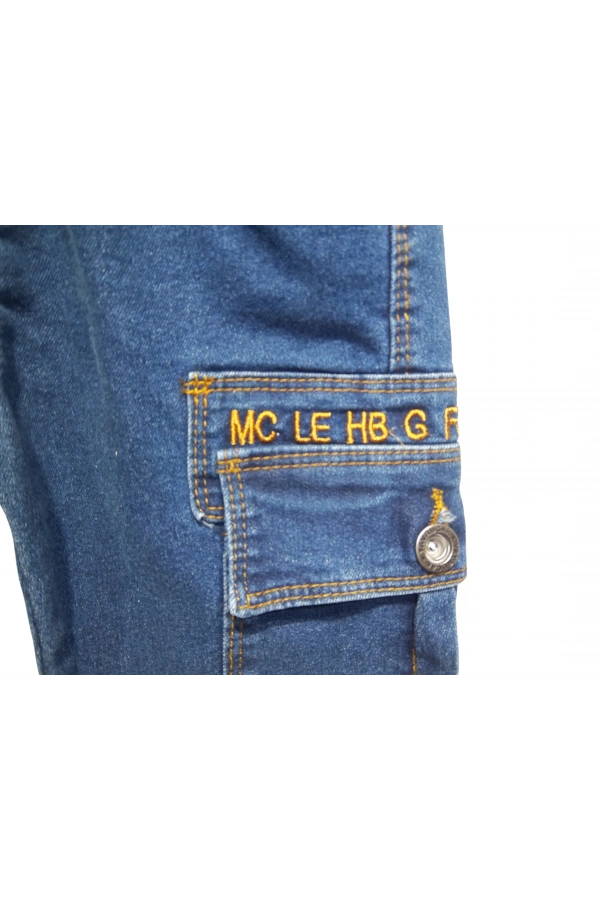 BEL BAĞCIKLI KARGO CEPLİ NAKIŞLI JEANS PANTOLON