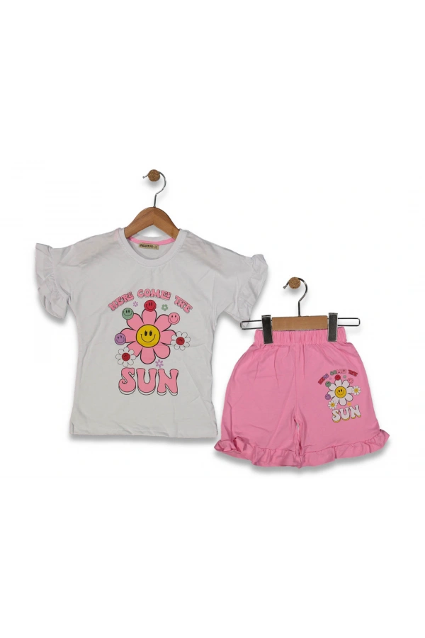 ÇİÇEK BASKILI ŞORTLU KIZ TAKIM
