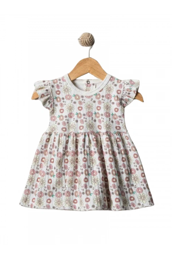ÇİÇEKLİ KOL FIRFIRLI KIZ ELBİSE