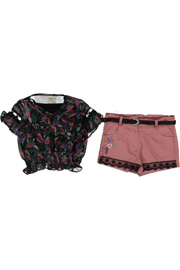 ÇİÇEKLİ ŞORTLU KIZ TAKIM