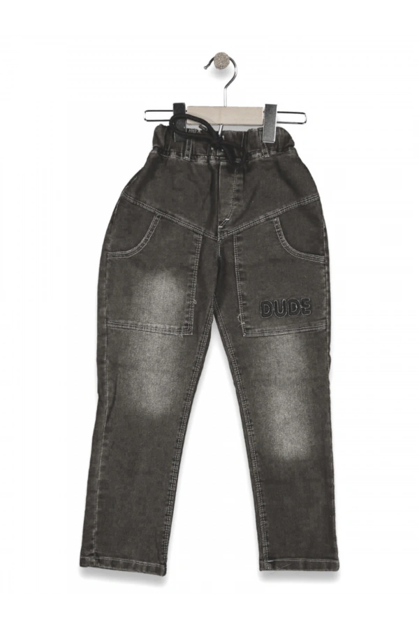 DUDE NAKIŞLI BEL LASTİKLİ JEANS KIZ PANTOLON