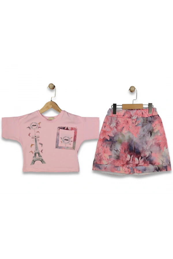 EIFFEL BASKILI ŞORTLU KIZ TAKIM