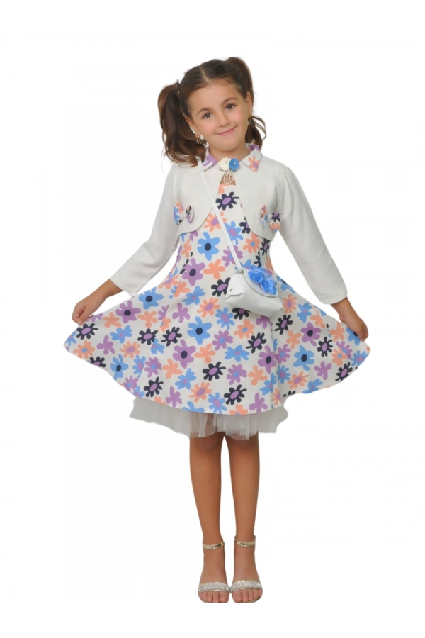 FİYONKLU BOLEROLU ÇANTALI KIZ ELBİSE