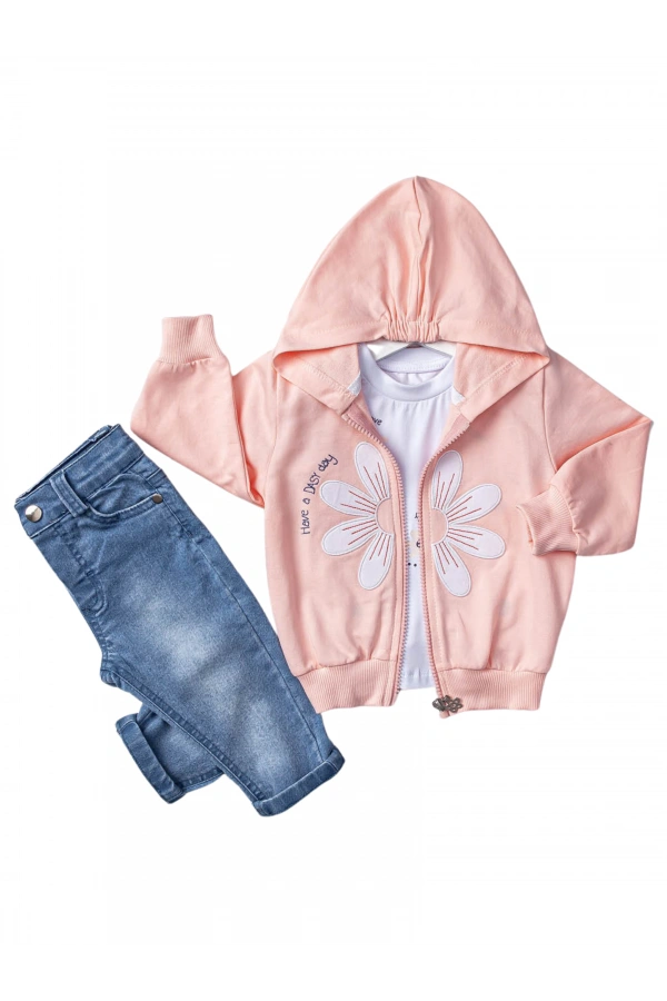 HIRKALI JEANS PANTOLONLU 3LÜ KIZ TAKIM