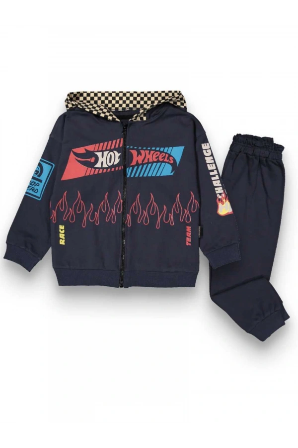 HOT WHEELS BASKILI FERMUARLI KAPÜŞONLU ERKEK EŞOFMAN TAKIMI