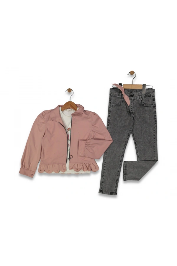 JEANS PANTOLONLU CEKETLİ 3LÜ KIZ TAKIM