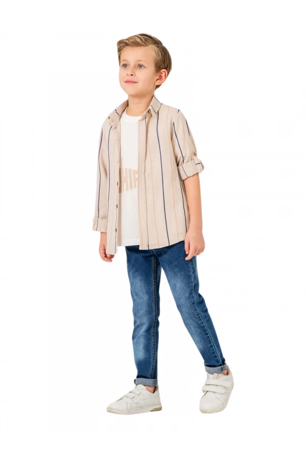 JEANS PANTOLONLU ÇİZGİLİ GÖMLEKLİ 3LÜ ERKEK TAKIM