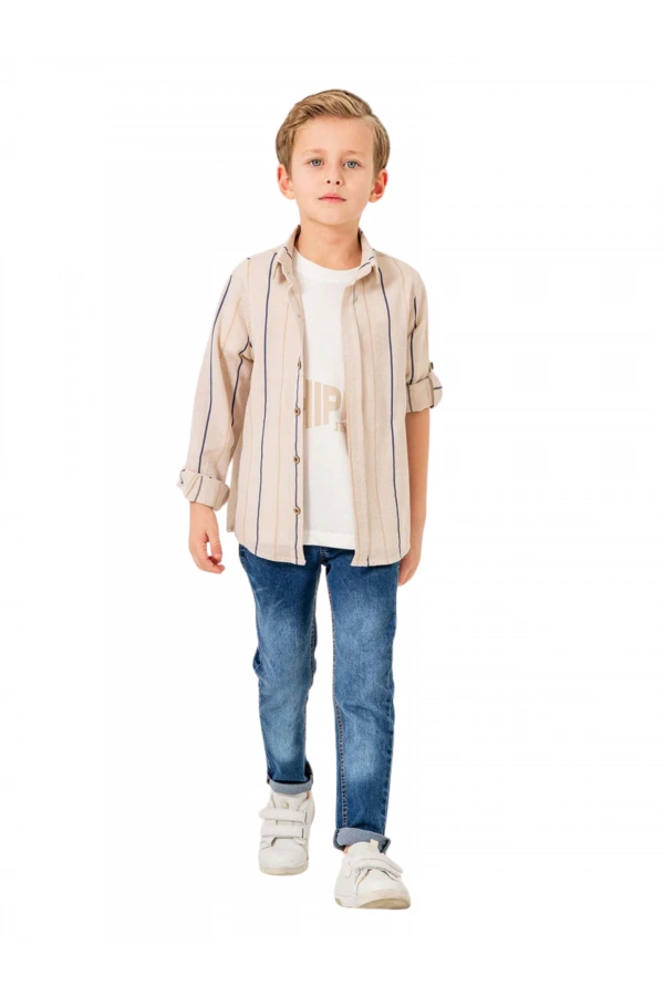 JEANS PANTOLONLU ÇİZGİLİ GÖMLEKLİ 3LÜ ERKEK TAKIM