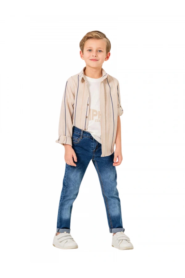 JEANS PANTOLONLU ÇİZGİLİ GÖMLEKLİ 3LÜ ERKEK TAKIM