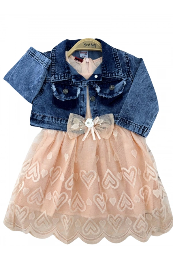 KALP DESENLİ JEANS CEKETLİ KIZ ELBİSE