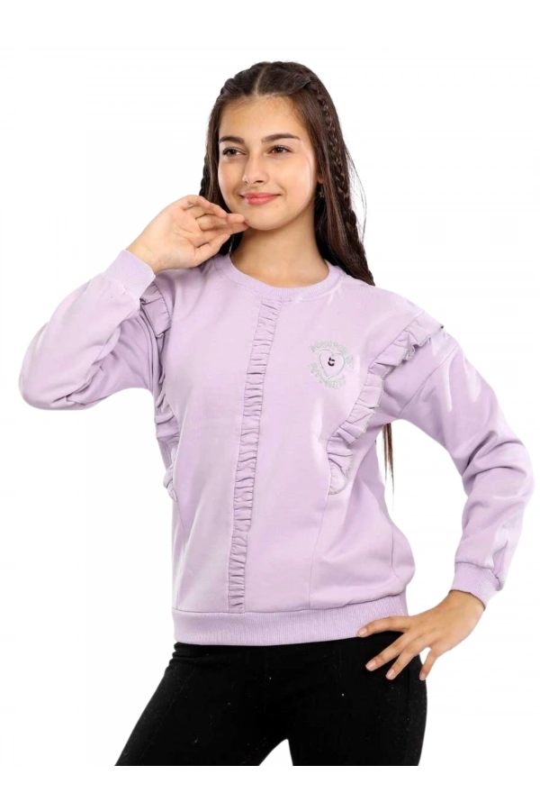 KALP NAKIŞLI FIRFIRLI KIZ SWEATSHIRT