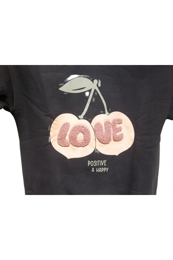 KİRAZ BASKILI LOVE SUZENELİ KIZ SWEATSHIRT