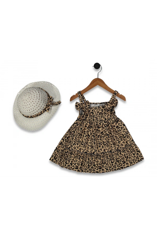 LEOPAR DESENLİ ŞAPKALI KIZ ELBİSE