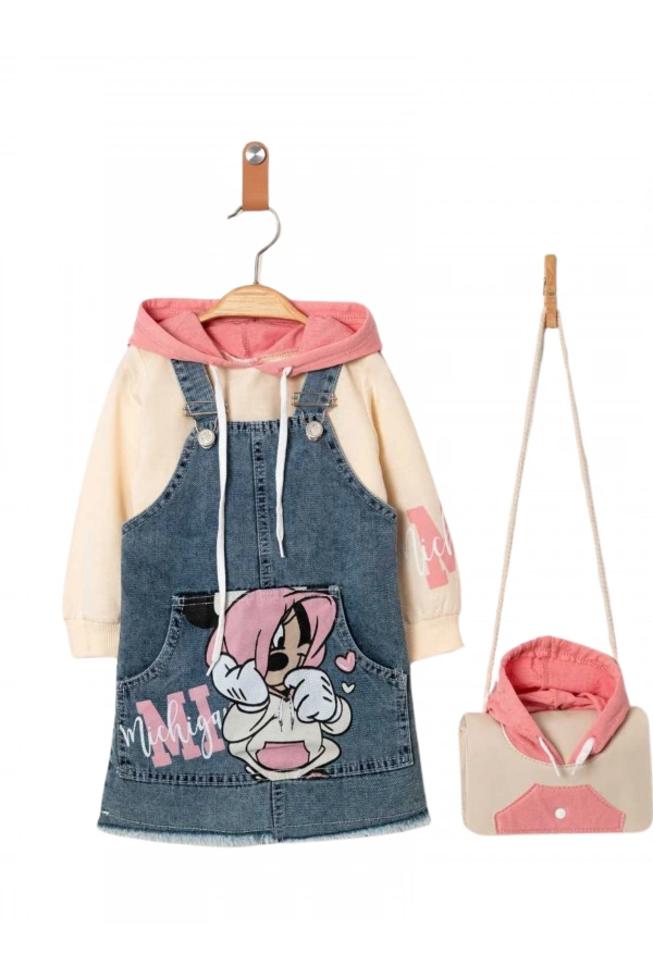 MINNE BASKILI ÇANTALI JİLELİ JEANS KIZ TAKIM