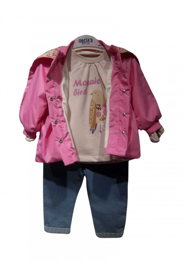 MOSAIC BIRD KAPÜŞONLU YAĞMURLUKLU KIZ TAKIM