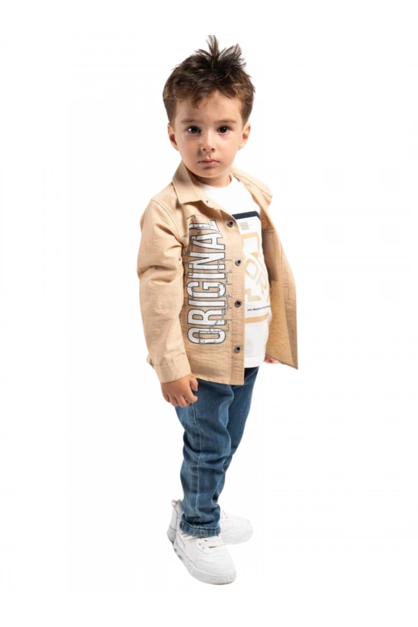 ORIGINAL BASKILI KETEN GÖMLEKLİ 3LÜ TAKIM