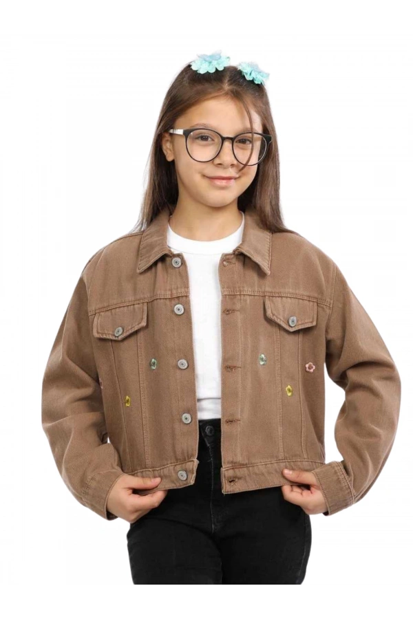 PAPATYA NAKIŞLI JEANS KIZ CEKET