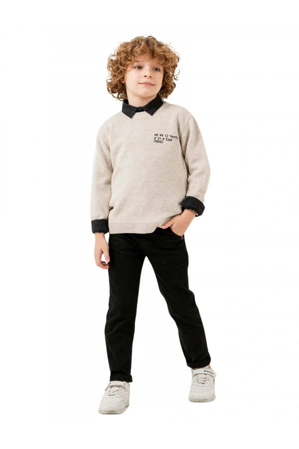 PARİS DETAYLI JEANS PANTOLONLU KAZAKLI ERKEK TAKIM