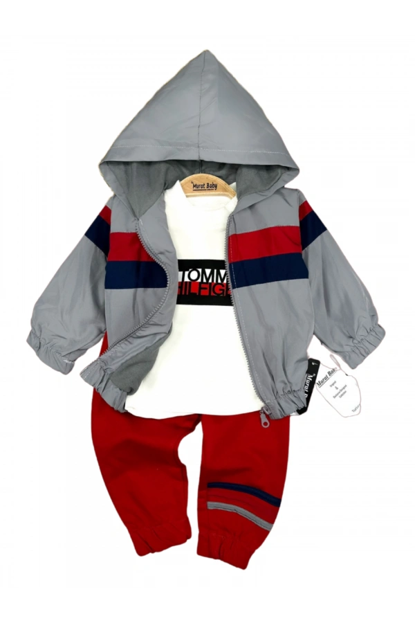 ŞERİT DETAYLI YAĞMURLUKLU 3LÜ TAKIM