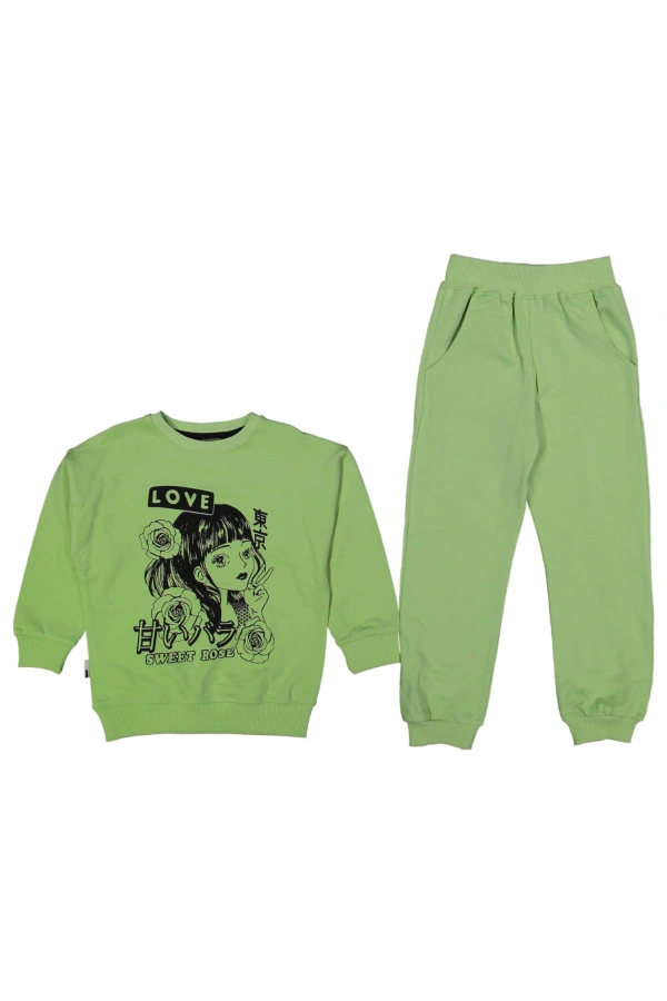 SWEET ROSE BASKILI KIZ EŞOFMAN TAKIMI