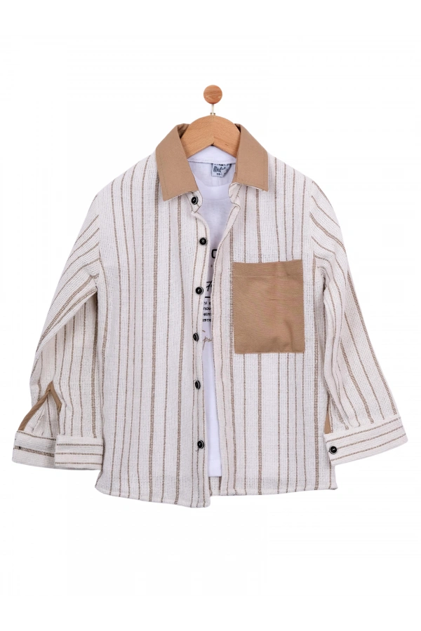 T-SHIRTLU ÇİZGİLİ ERKEK GÖMLEK