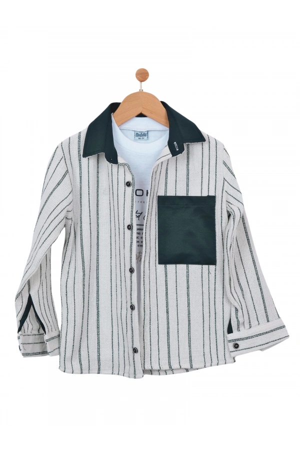 T-SHIRTLU ÇİZGİLİ ERKEK GÖMLEK