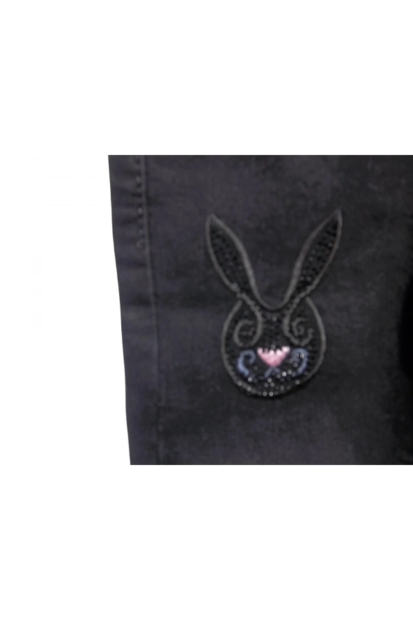 TAVŞAN NAKIŞLI TAŞ İŞLEMELİ JEANS KIZ PANTOLON