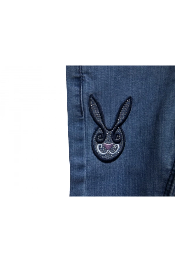 TAVŞAN NAKIŞLI TAŞ İŞLEMELİ JEANS KIZ PANTOLON