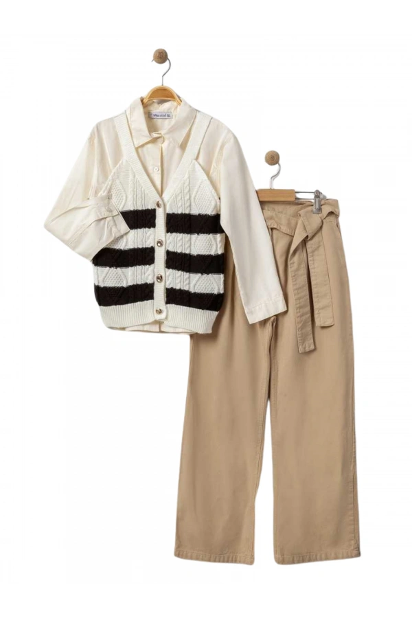 TRİKO YELEKLİ 3LÜ KIZ TAKIM