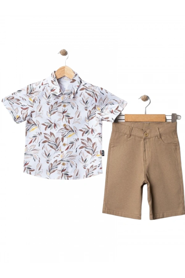 YAPRAK DESENLİ GÖMLEKLİ ŞORTLU TAKIM