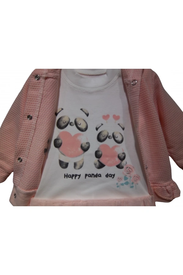 HAPPY PANDA BASKILI KAPÜŞONLU KIZ TAKIM