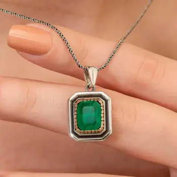 Luz&Pos Gümüş Yeşil Taşlı Otantik Kadın Kolye