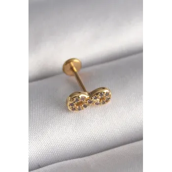 316L Çelik Gold Renk Zirkon Taşlı Sonsuzluk Model Tragus Piercing