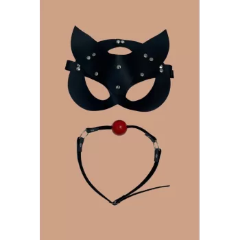Luz&Pos Arias Closet Siyah Deri Maske Ve Ağız Topu Herness Aksesuar