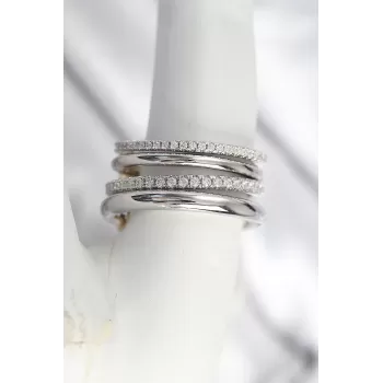 Pirinç Gümüş Renk Zirkon Taşlı 4Lü Kadın Yüzük